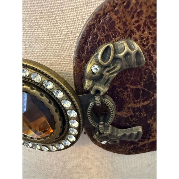 Vintage Belt Brown Distressed Leather Amber And Rhinestone Center Size M Gothic main image 8